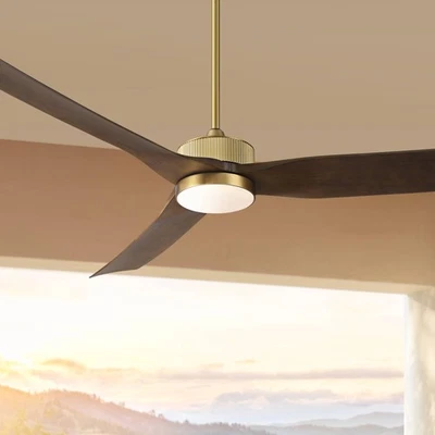 60" Casa Vieja Montage Soft Brass LED Damp Rated Fan with Remote 4911G - Image 1 of 4