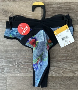 Parade Mesh Thong Panties Nylon Blend Denim Floral Black Trim Juniors Large 2pk - Picture 1 of 3