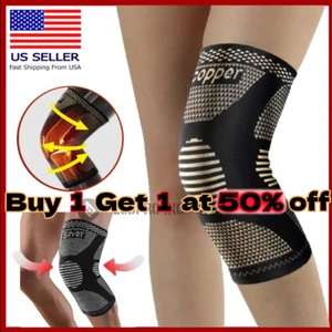 Copper Knee Sleeves Silver Compression Brace Support Sport Joint Injury Pain Gym - Picture 1 of 31