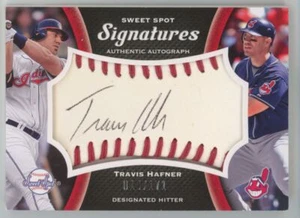 2008 Upper Deck Sweet Spot Signatures Red Stitch Black Ink 014/171 Travis Hafner - Picture 1 of 2