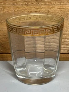 Vintage Cristalleria Fratelli Fumo Whiskey Rocks Glass Gold Greek Key Design - Picture 1 of 3