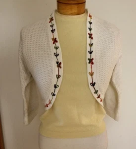Sweater Bolero set 50s Glanamere yellow tank and white w embroidery bolero vest - Picture 1 of 7