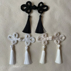 1 Pair Chinese Knot Frog Button with Tassel Beaded Sewing Closure Fastener Retro - Picture 1 of 17