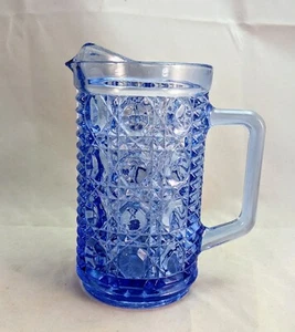 Federal Windsor Blue Crystal Buttons And Diamond Cane Design Pitcher Vintage - Picture 1 of 4