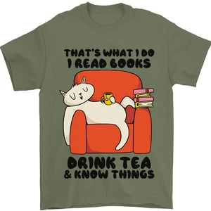 I Drink Tea and Know Things Funny Cat Mens T-Shirt 100% Cotton - Picture 1 of 93