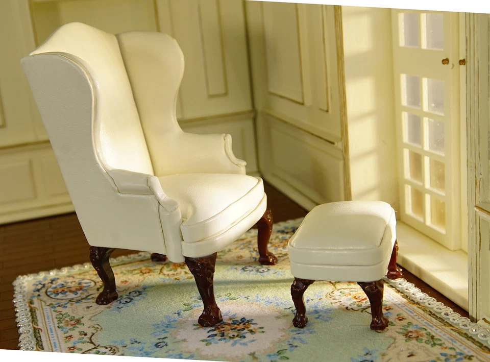Sofá silla y otomana muebles miniatura 1/12 blanco hecho a mano alta calidad Foto 1 de 1