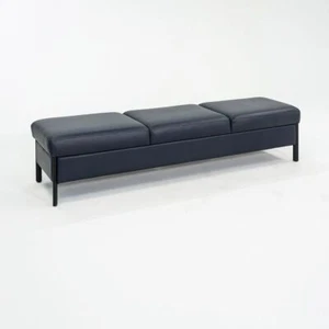 1993 Leather Three Seat Bench by Metropolitan Furniture Blue Leather 81 inches - Picture 1 of 12