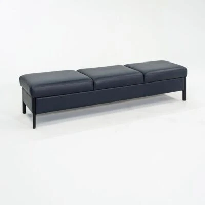 1993 Leather Three Seat Bench by Metropolitan Furniture Blue Leather 81 inches - Image 1 of 4
