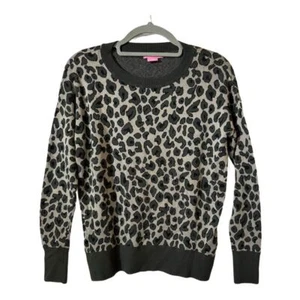 Isaac Mizrahi Women's Leopard Pullover Sweater Crew Neck M Grey Neutral Mobwife - Picture 1 of 9