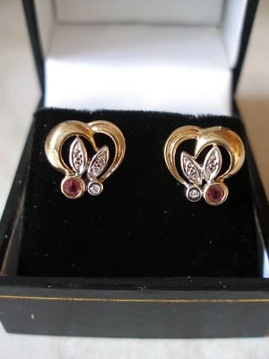 PAIR OF 9 CARAT GOLD RUBY & DIAMOND FANCY STUD EARRINGS MADE IN UK BRAND NEW - Image 1 of 4
