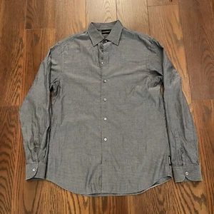 Emporio Armani Long Sleeve Button Shirt Mens Medium Black White Gray Geometric - Picture 1 of 11
