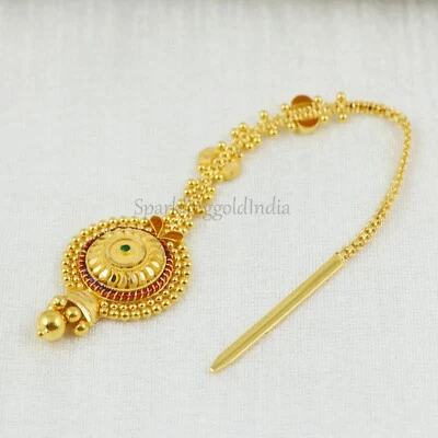 Головной убор (Tika) 22k клеймо желтое золото ручной работы головной убор mang tika, OOS3238 - Изображение 1 из 4