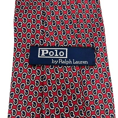 Polo Ralph Lauren Masculino Gravata Vermelha e Azul Marinho Paisley Cetim Seda EUA 4" X 55" Excelente Estado Usado - Imagem 1 de 4