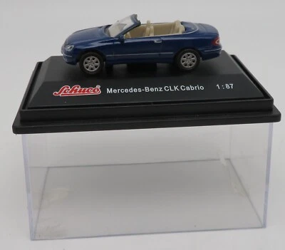 Metal Schuco Ho 1/87 Mercedes-Benz Clk Cabrio Cabriolet Blu Scuro Box #21784 - Immagine 1 di 4