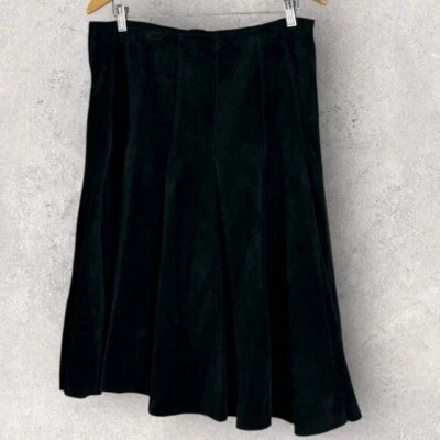Danier Canada 100% Suede Leather Black Flared Midi Skirt Womens Size 12 Lined - Image 1 of 4
