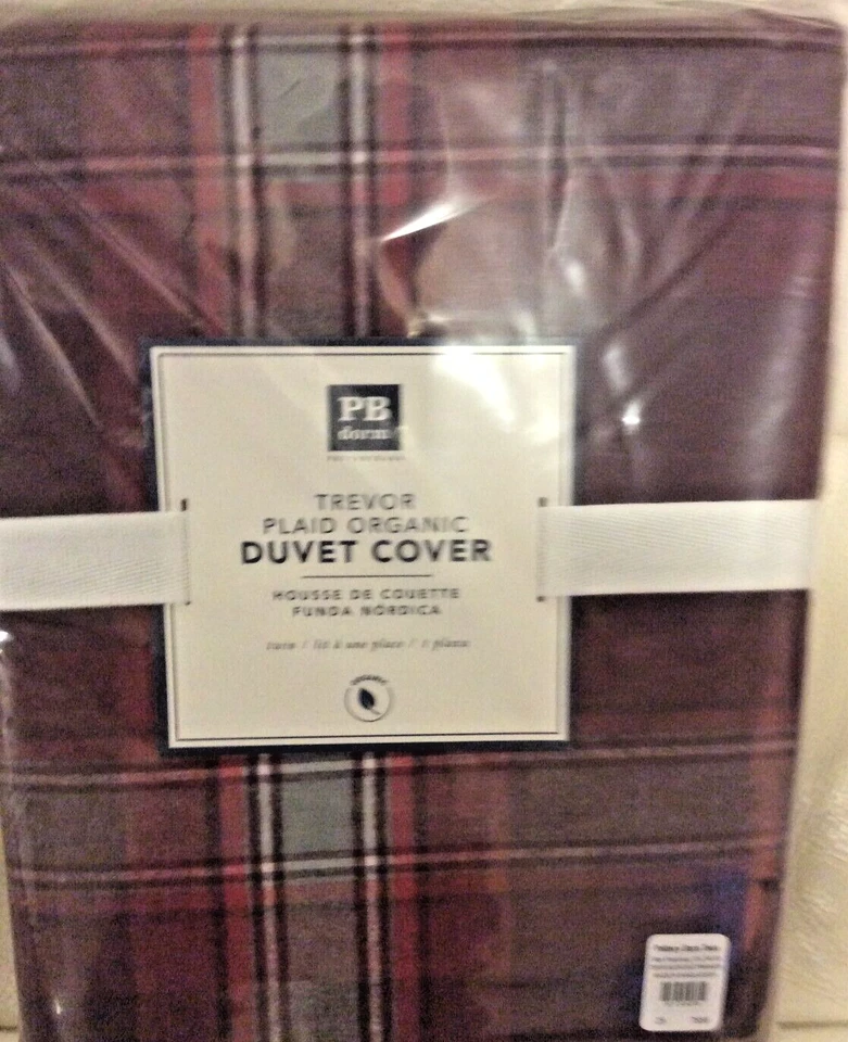 Edredón doble Pottery Barn Teen Trevor de franela orgánica a cuadros ¡NUEVO CON ETIQUETAS! Granate Rojo Gris Foto 1 de 1