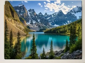Canvas Wall Art Lake Surrounded by Trees and Mountains 30cmx40cm Unframed - Picture 1 of 1