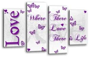 Familie Liebeszitat Kunstdruck lila weiß gerahmt geteilte Leinwand Bild groß - Bild 1 von 5