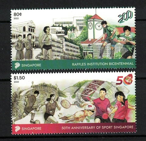 SINGAPORE 2023 ANNIVERSARIES RAFFLES INSTITUTION & SPORT COMP. SET 2 STAMPS MINT Cover