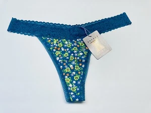 Savage X Fenty Women's Blue Floral Lace Thong Panty Size Large - Picture 1 of 4