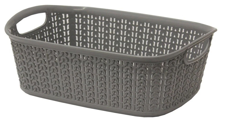 3L Storage Basket Grey Loop Knitted Effect Rectangle Plastic Tub 27 x 20 x 10cm - Image 1 of 1