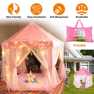 Girls Pink Princess Castle Tent Cute Playhouse Children Kids Play Tent Xmas Toys - Picture 1 of 12