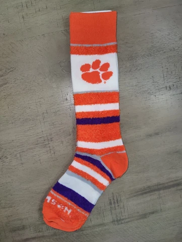 Clemson Tigers Women's Fuzzy Stretch Blend NCAA Crew Team Socks Medium Cover