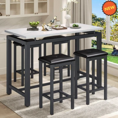 Juego de Comedor 4 Sillas y Mesa Elegante Moderno Faux Marble Top Kitchen Table - Image 1 of 4