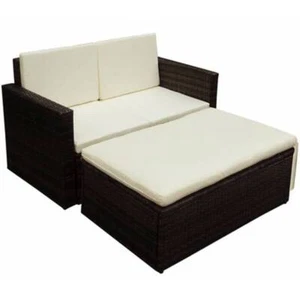 2 Piece Garden Lounge Set with Cushions Poly Rattan Brown - Picture 1 of 7