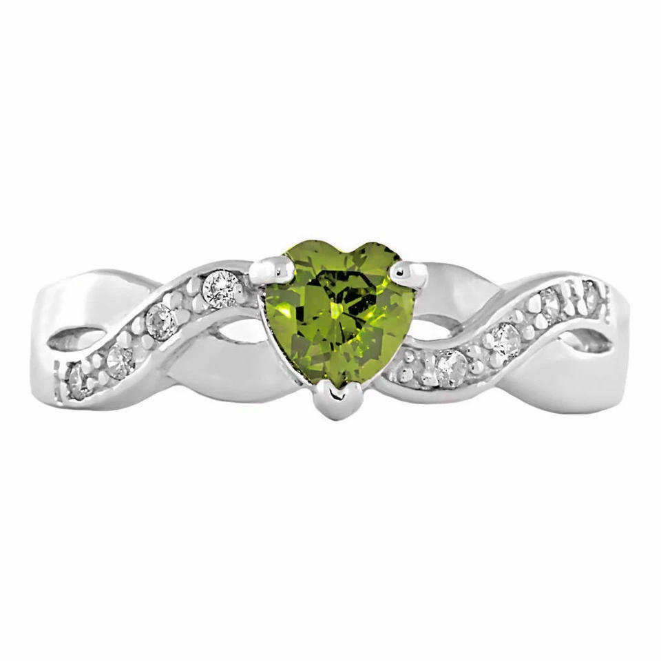 Sterling Silver 0.6ct Heart-cut Peridot Ice CZ Crossover Promise Ring - Image 1 of 1