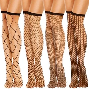 Amabro 4PCS Women's Fishnet Knee Stockings Black Knee High Fishnet Socks Tigh... - Picture 1 of 7