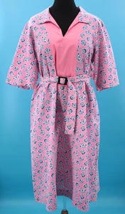 VTG Women's 20s Pink & Navy Paisley Floral Feed Sack Dress W/ Belt L/XL 1920s - Picture 1 of 12