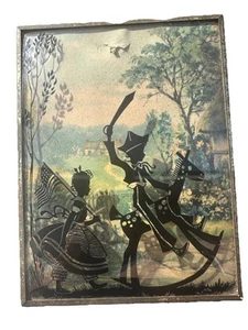 50s Reverse Painted Convex Glass Children patriotic rocking horse Flag See Pict - Picture 1 of 9