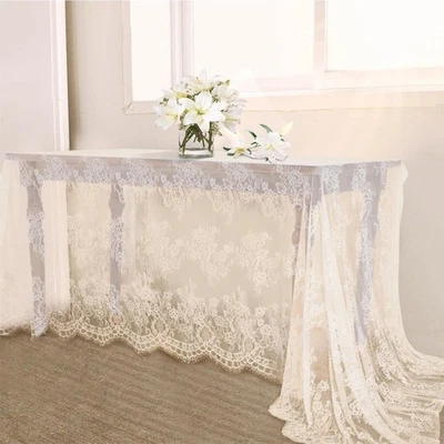 60x120 Inch White Lace Rectangular Tablecloth for Wedding Party Tea Tables - Image 1 of 4