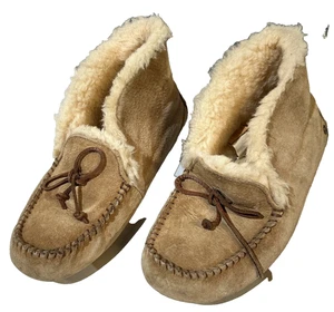 UGG Alena Womens Slipper Sz 9 Tan Suede Sheepskin Lined Ankle Shoes Moccasin - Picture 1 of 6