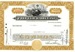 Food Fair Stores, Inc - Original Aktienzertifikat - 1970 - JCO39269 - Bild 1 von 2