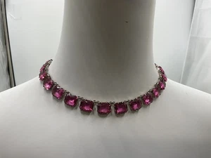 Antike Art Deco rosa Kristall offene Rückseite Krappen Set 15" Halskette. - Bild 1 von 5