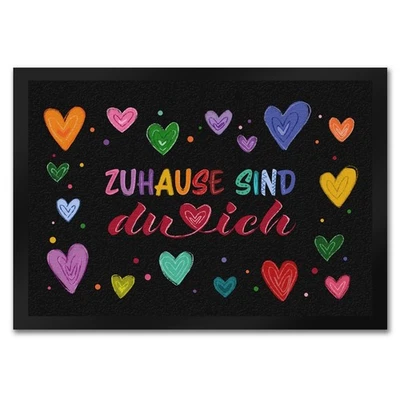 Zuhause sind du und ich Fußmatte in 35x50 cm mit bunten Herzen - Bild 1 von 4