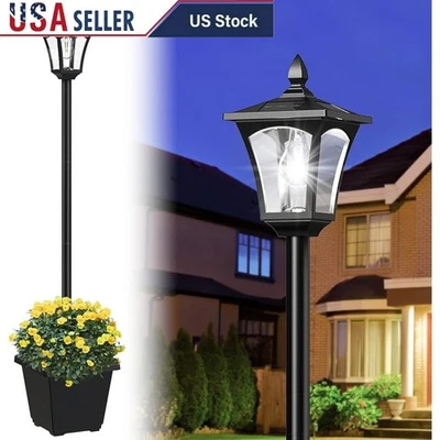 Solar Outdoor Post Light 2 in 1 Planter Pathway Waterproof Garden Decor New - Image 1 of 4