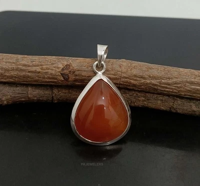 Ciondolo in argento sterling 925 pietra preziosa corniola naturale fatto a ma... - Immagine 1 di 4