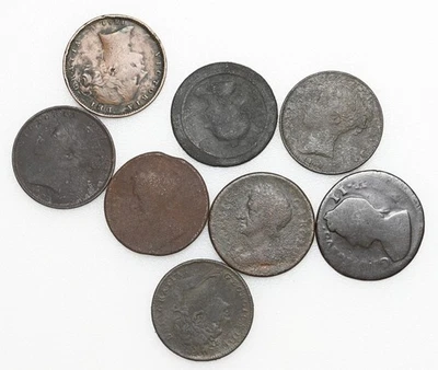 GRAN BRETAÑA. Lote de 8 farthings surtidos, Carlos II, Jorge I, II y IV ++ Foto 1 de 2