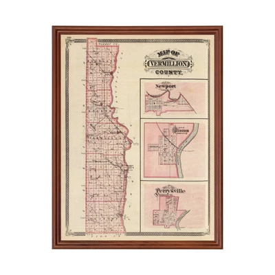 Old Map of Vermillion County, IN 1876 - Vintage Indiana Art - Image 1 of 4