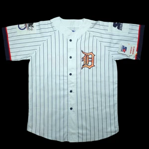 NEW VTG 90s Starter Detroit Tigers Adult XL White Pinstriped Baseball Jersey - Picture 1 of 16