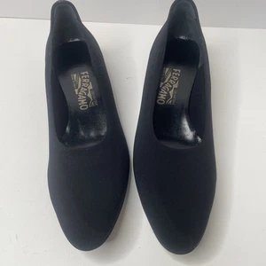 Salvatore Ferragamo Womens Black Suede Low Wedge Shoes Size 9 2A - Picture 1 of 13