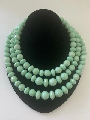 Necklace SUGARFIX Aqua Green Acrylic Beads Three Strand 18+3 Inches Long (46) - Image 1 of 4