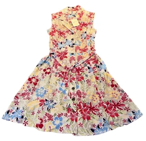 Christopher & Banks Kleid Leinenmischung ärmellos Blumenmuster Knopfleiste Größe 8 neu mit Etikett - Bild 1 von 8