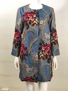 Women Kimono Coat JOY Couture Blue Floral Jacquard size S - Picture 1 of 2