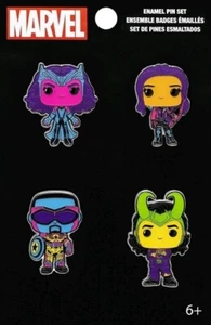Funko POP! Marvel: 4pk Black Light Enamel Pin Set Wanda, Kate, Cap (Wilson) Loki - Picture 1 of 6
