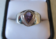 Mens Lusaka Amethyst and Zircon Platinum over Sterling Ring (Sz 13) 1.51 ctw