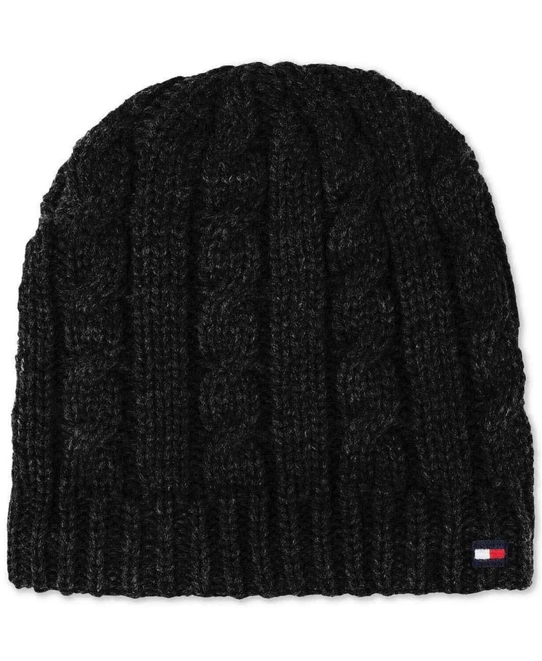 NUEVO GORRO PARA HOMBRE TOMMY HILFIGER TEJIDO CON CABLE FORRADO DE LANA CARBÓN Foto 1 de 3